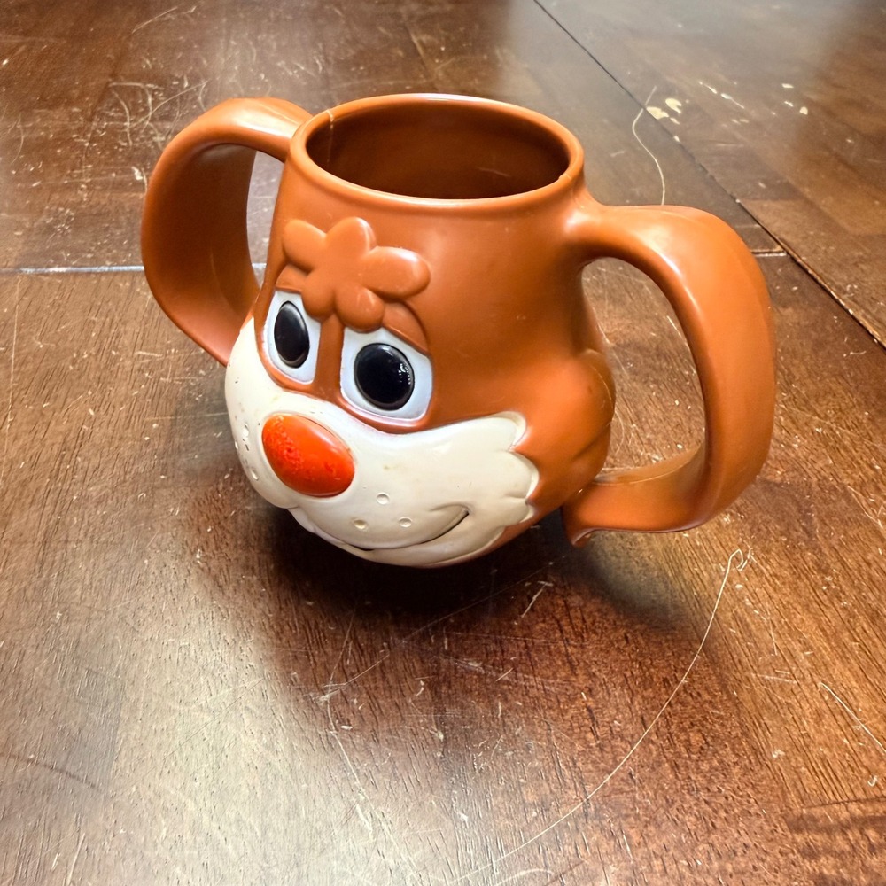 Nestle Quik Mug Kids OS Brown Vintage Plastic Bunny Two Handle Sippy Cup